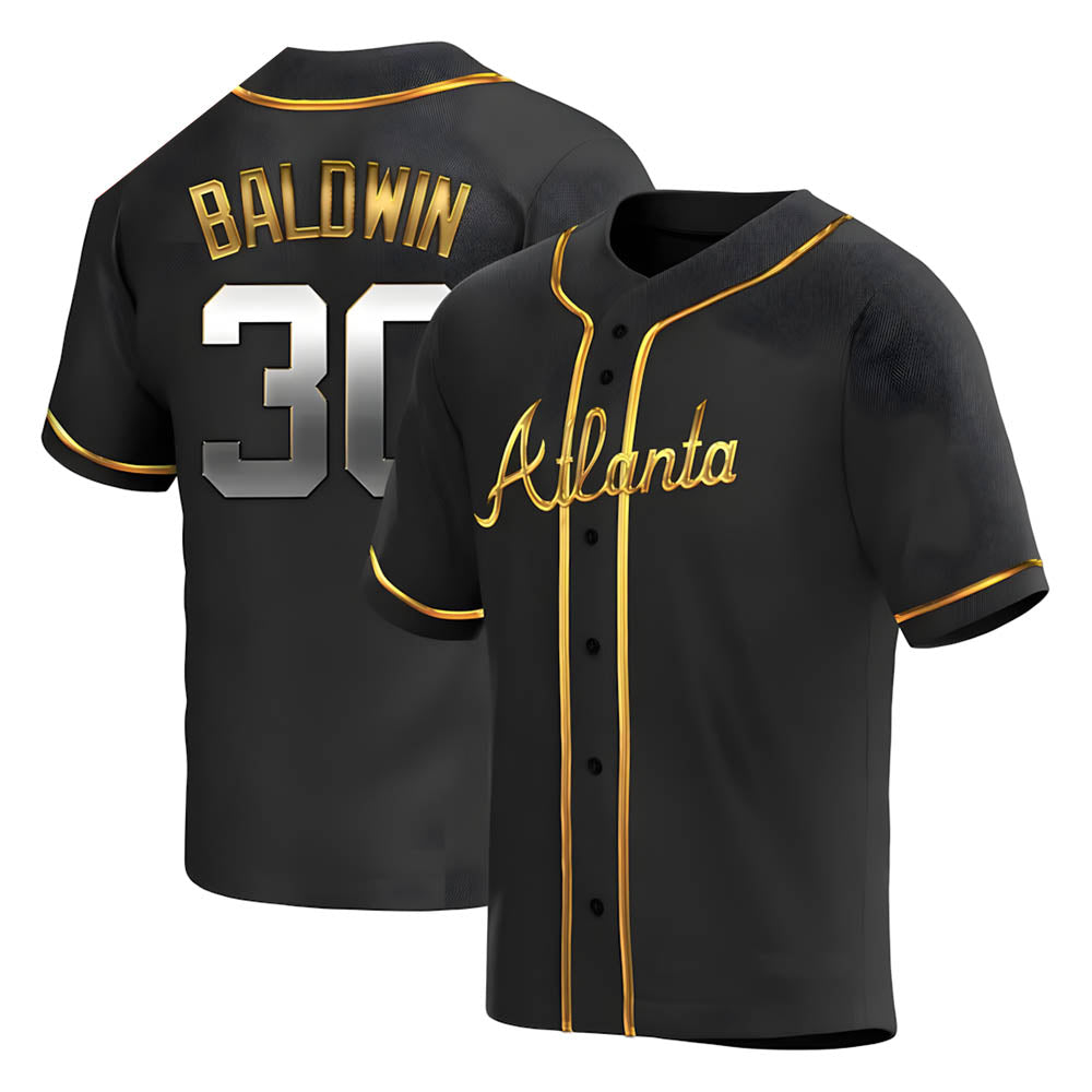 Perkns A.Braves #30 Drake Baldwin player Gold Replica Black en Alternate Stitched Jerseys