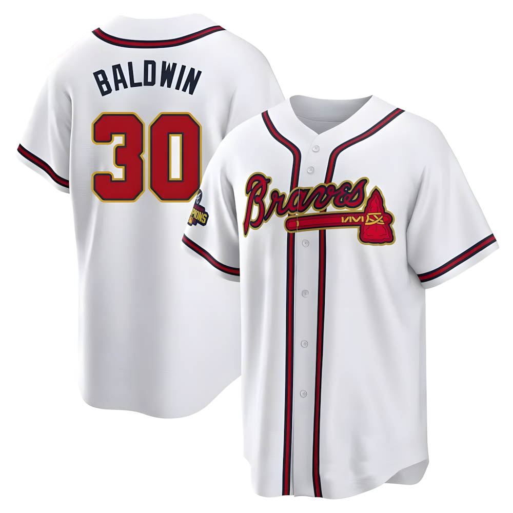Perkns A.Braves #30 Drake Baldwin player Gold Replica White Program Stitched Jerseys