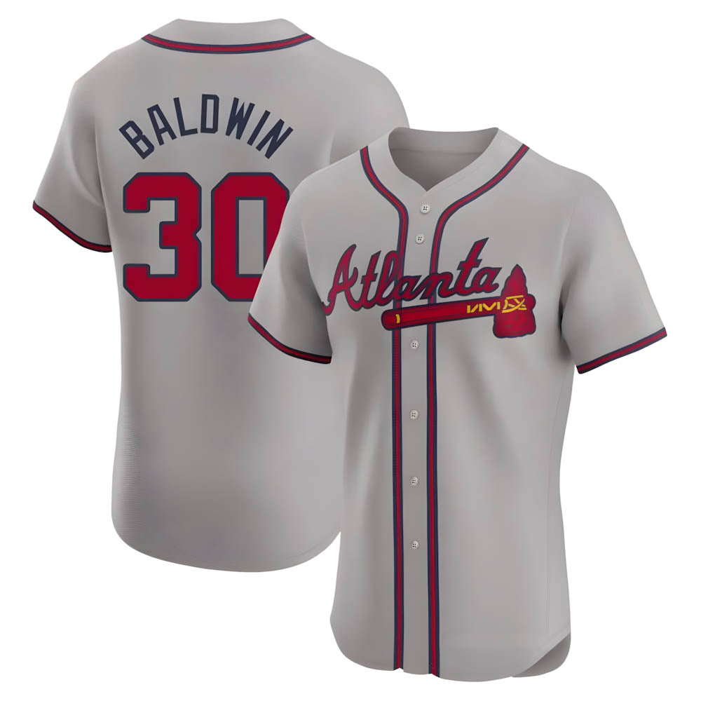 Perkns A.Braves #30 Drake Baldwin player Gray Elite Road Stitched Jerseys