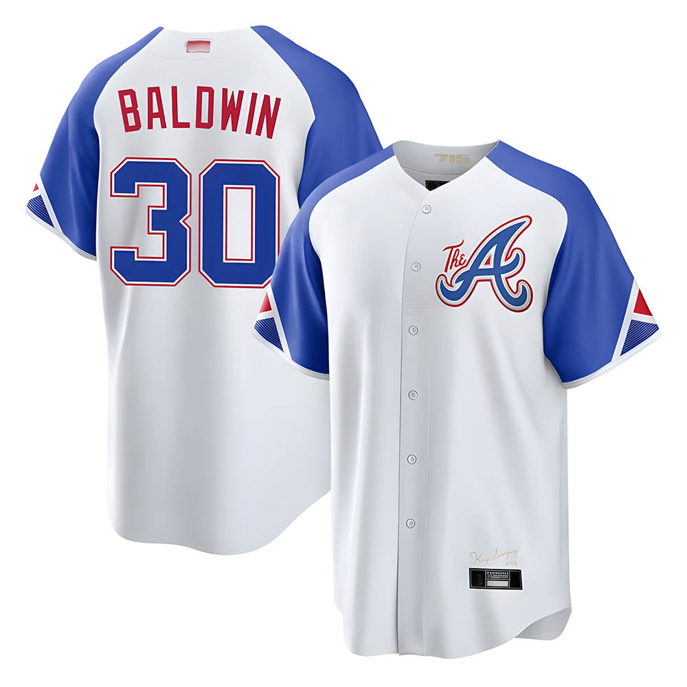 Perkns A.Braves #30 Drake Baldwin player White City Connect Stitched Jerseys