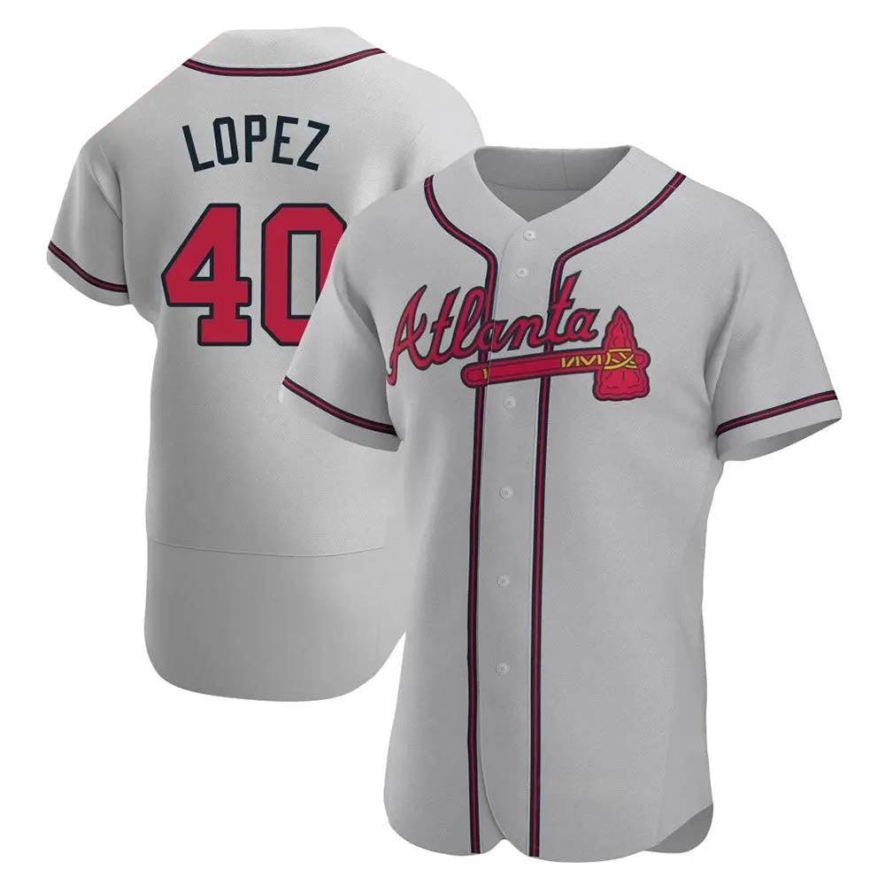 Perkns A.Braves #40 Reynaldo Lopez player Gray Authentic Road Stitched Jerseys