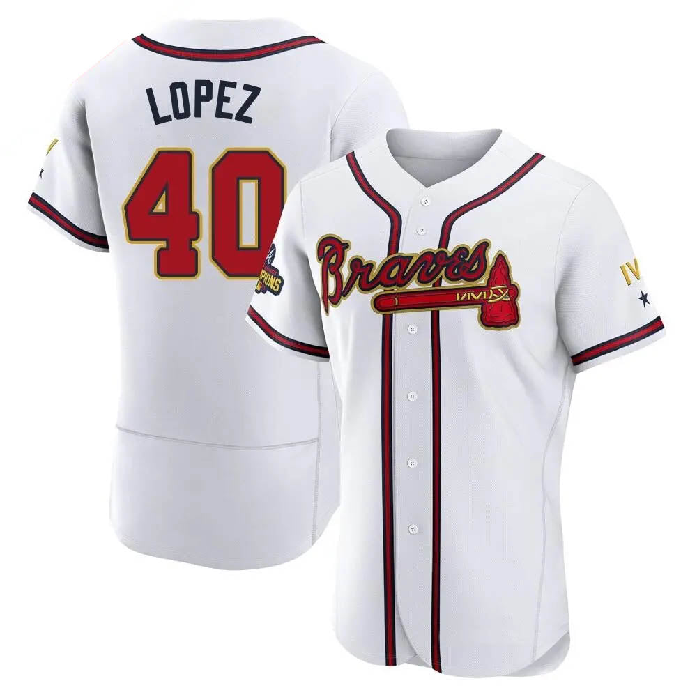 Perkns A.Braves #40 Reynaldo Lopez player White&Gold Authentic Program Stitched Jerseys