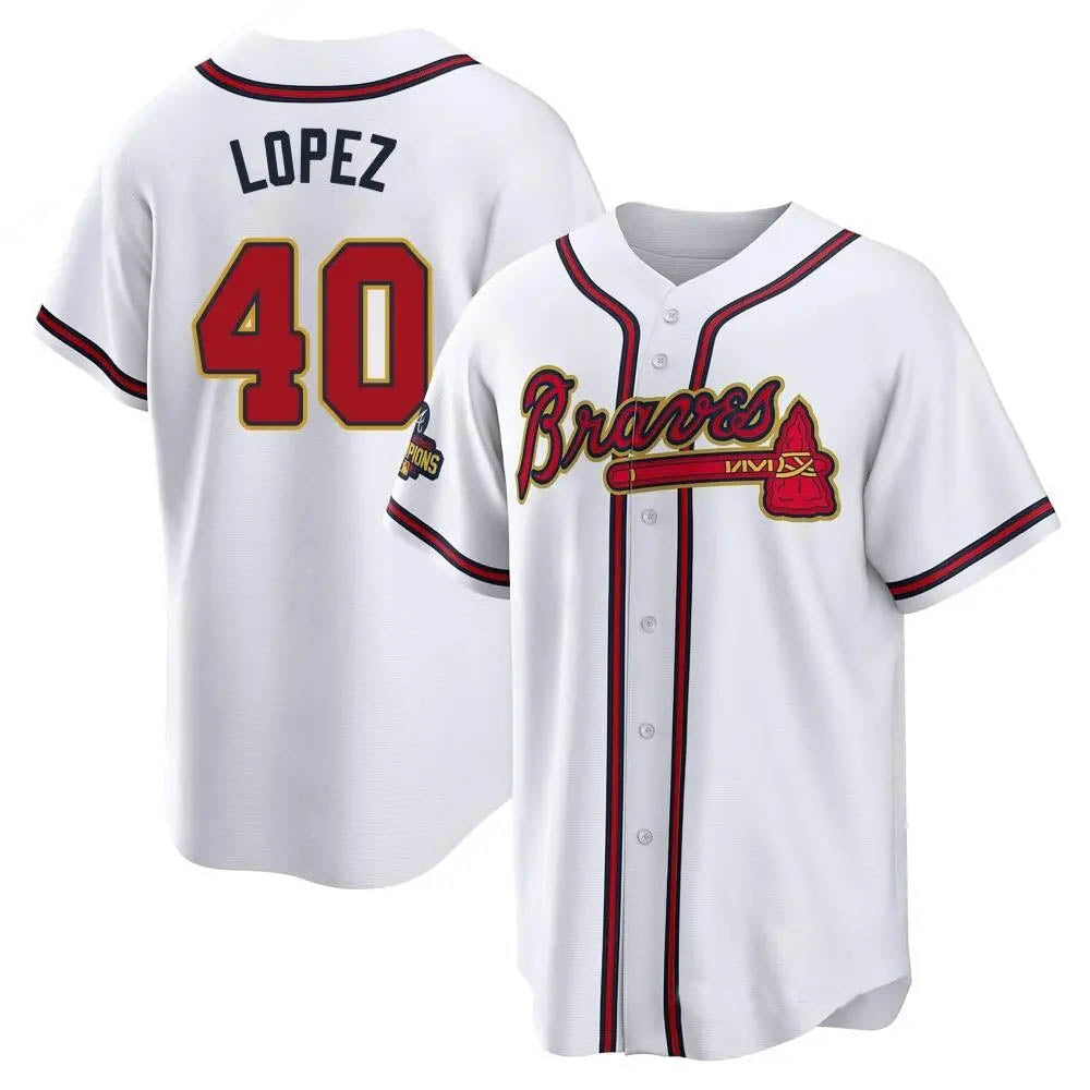 Perkns A.Braves #40 Reynaldo Lopez player White&Gold Replica Program Stitched Jerseys