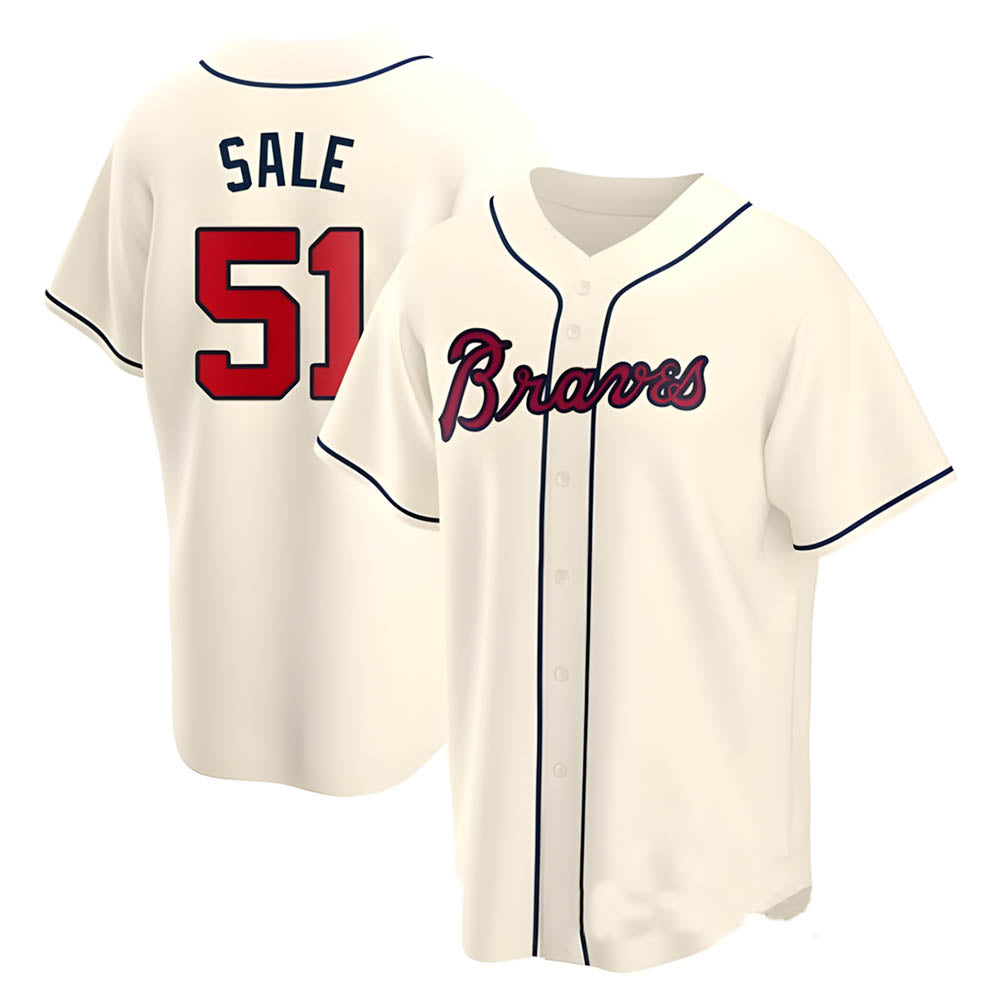 Perkns A.Braves #51 Chris Sale Player Cream Alternate Replica Stitched Jerseys