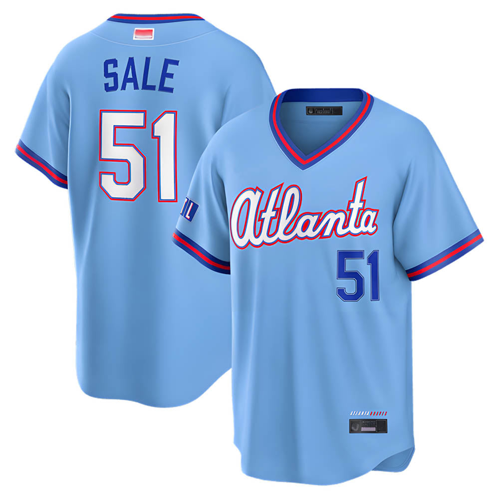 Perkns A.Braves #51 Chris Sale Player Powder Blue 2026 City Connect T shirt Stitched Jerseys