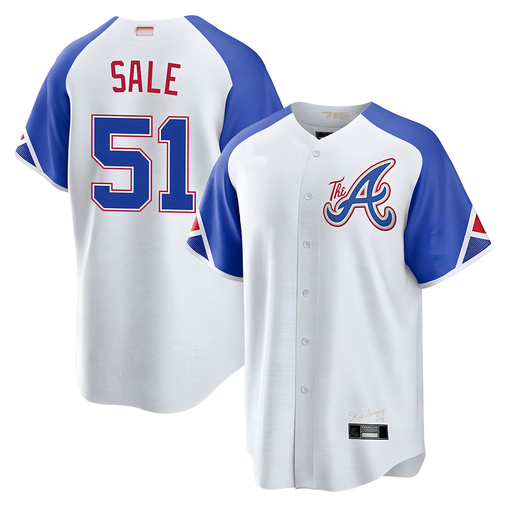 Perkns A.Braves #51 Chris Sale Player White City Connect Limited Stitched Jerseys