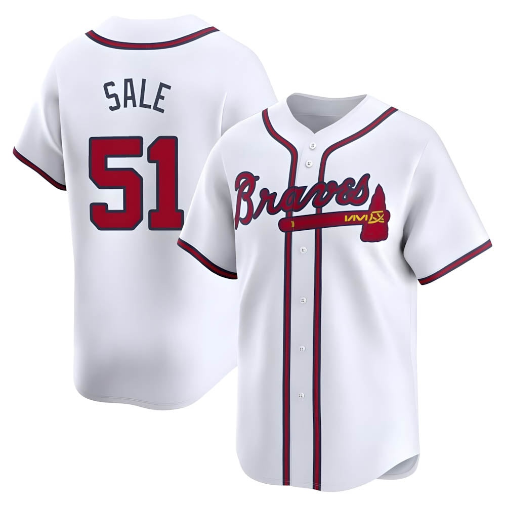 Perkns A.Braves #51 Chris Sale Player White Limited Home Stitched Jerseys