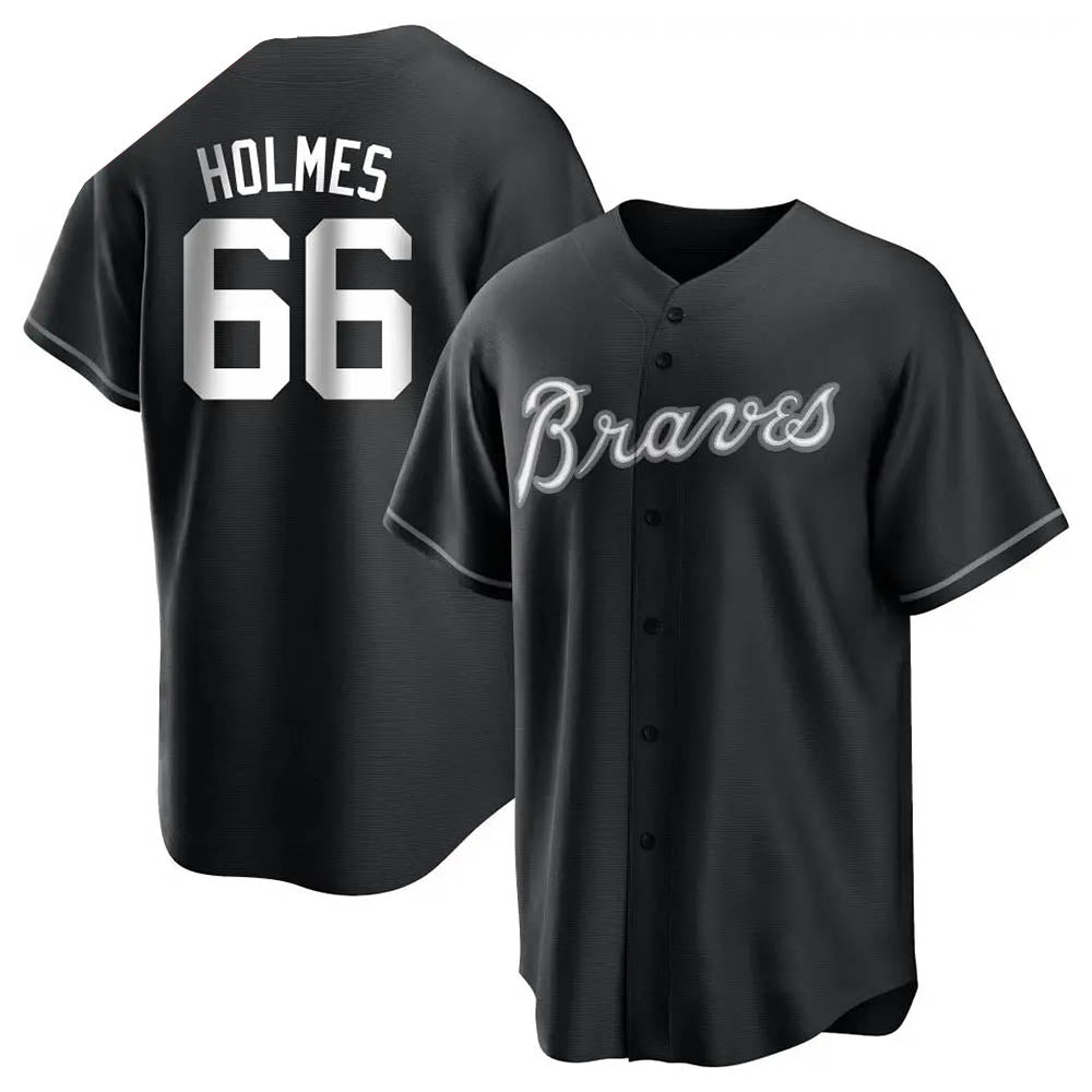 Perkns A.Braves #66 Grant Holmes Player Black&White Replica Stitched Jerseys
