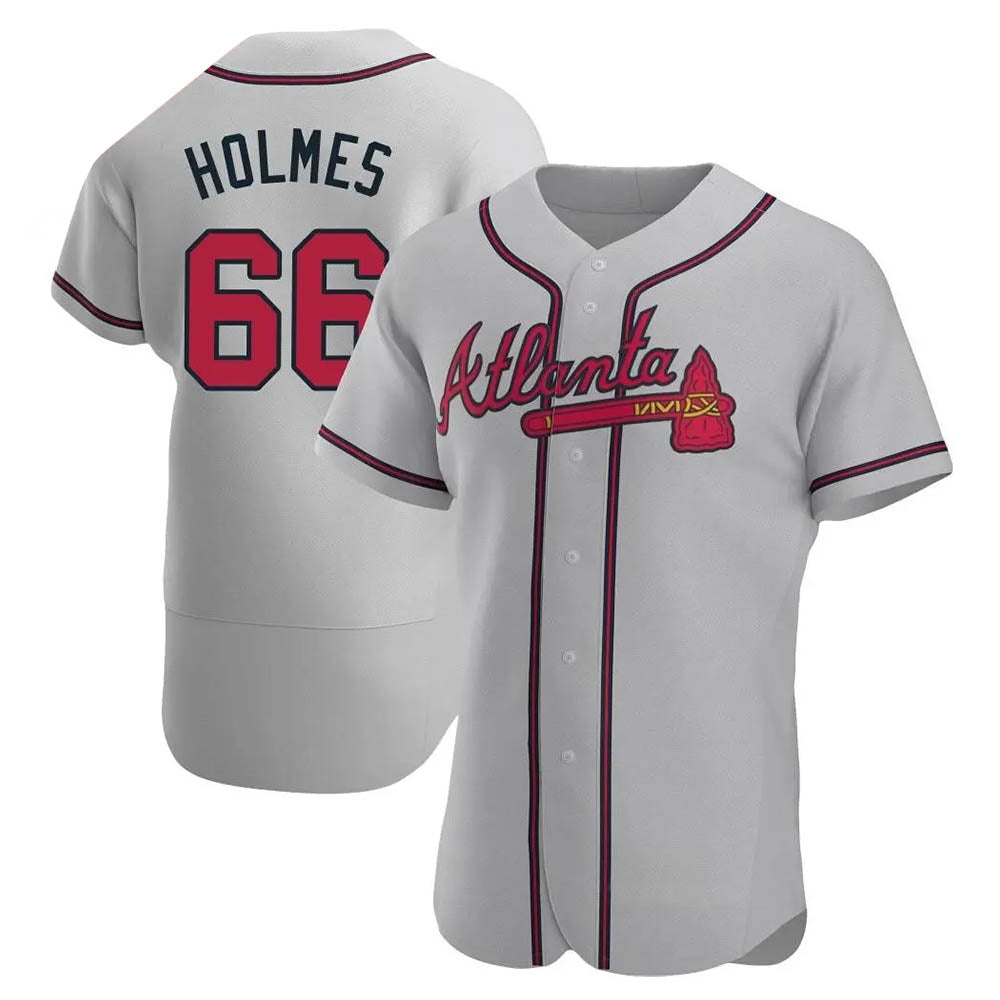 Perkns A.Braves #66 Grant Holmes Player Gray Authentic Road Stitched Jerseys