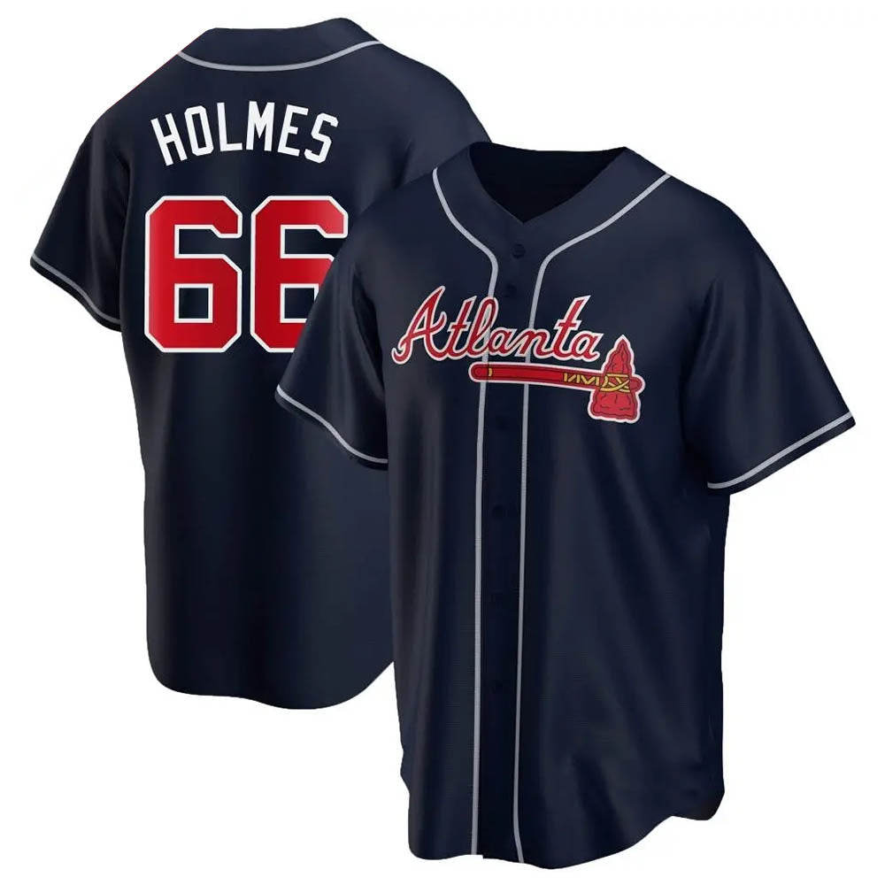 Perkns A.Braves #66 Grant Holmes Player Navy Replica Alternate Stitched Jerseys