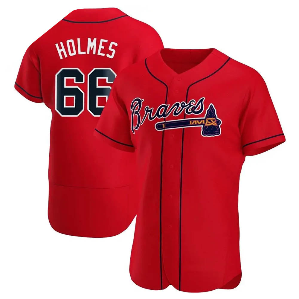 Perkns A.Braves #66 Grant Holmes Player Red Authentic Alternate Stitched Jerseys