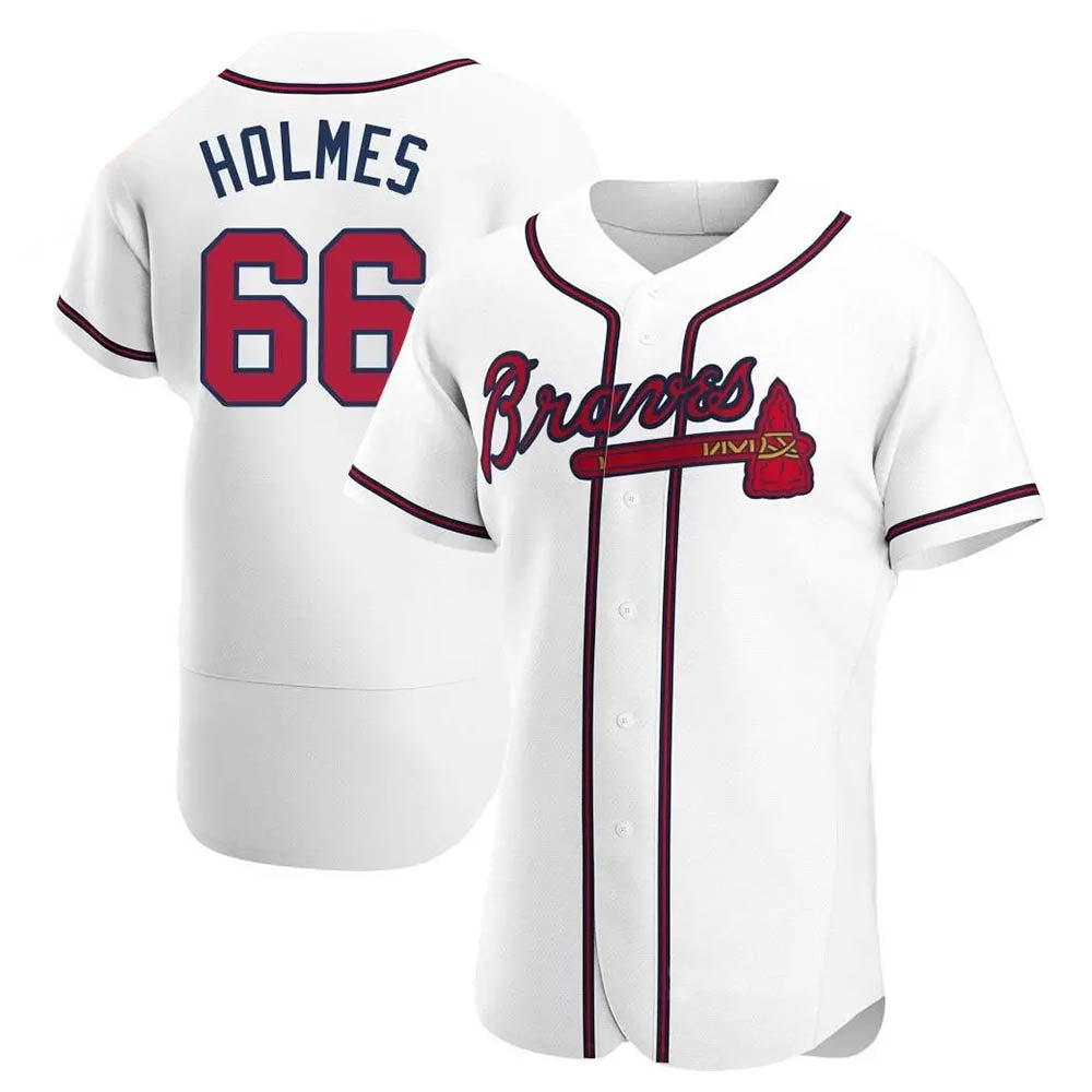 Perkns A.Braves #66 Grant Holmes Player White Authentic Home Stitched Jerseys