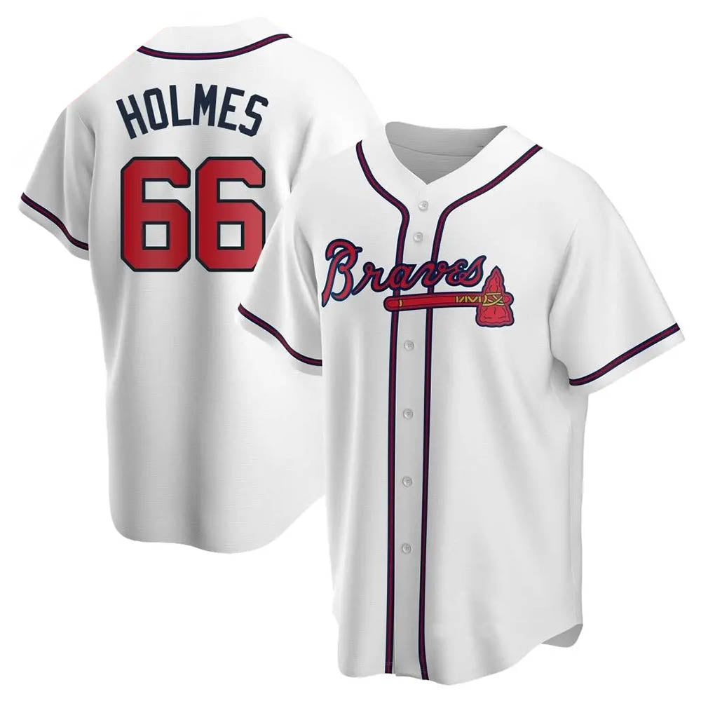 Perkns A.Braves #66 Grant Holmes Player White Replica Home Stitched Jerseys