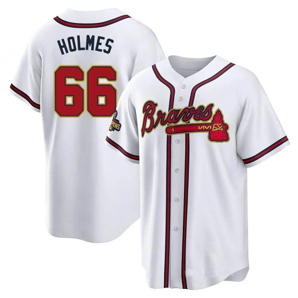 Perkns A.Braves #66 Grant Holmes Player White&Gold Replica Program Stitched Jerseys