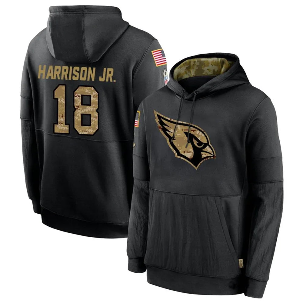 Perkns A.Cardinals #18 Marvin Harrison Jr. Player Black Salute to Service Hoodies  Stitched Jerseys