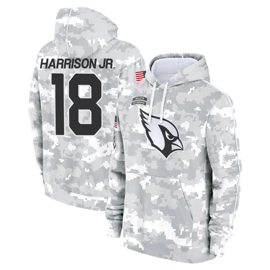 Perkns A.Cardinals #18 Marvin Harrison Jr. Player Camo Salute to Service Hoodies Stitched Jerseys