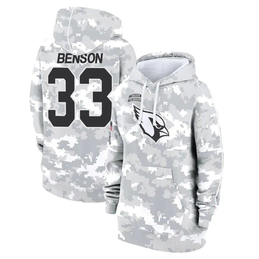 Perkns A.Cardinals #33 Trey Benson Player Arctic Camo Salute to Service Hoodies Stitched Jerseys