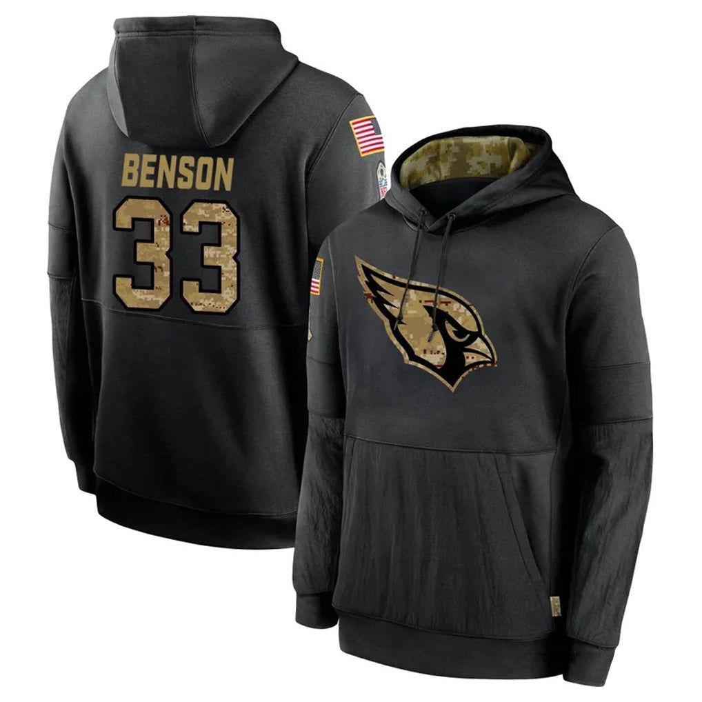 Perkns A.Cardinals #33 Trey Benson Player Black Salute to Service Hoodies Stitched Jerseys
