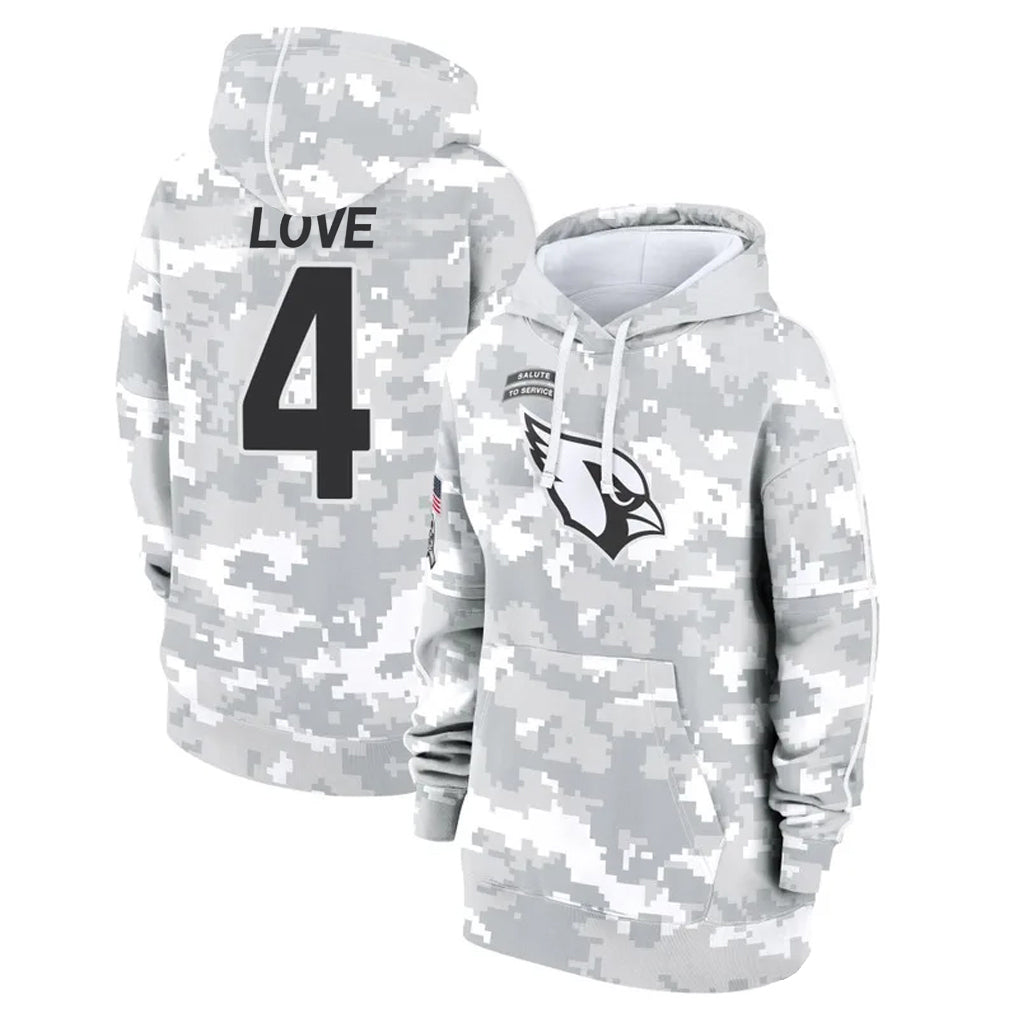 Perkns A.Cardinals #4 Jeremiyah Love Player Arctic Camo Salute to Service Hoodies Football Jerseys