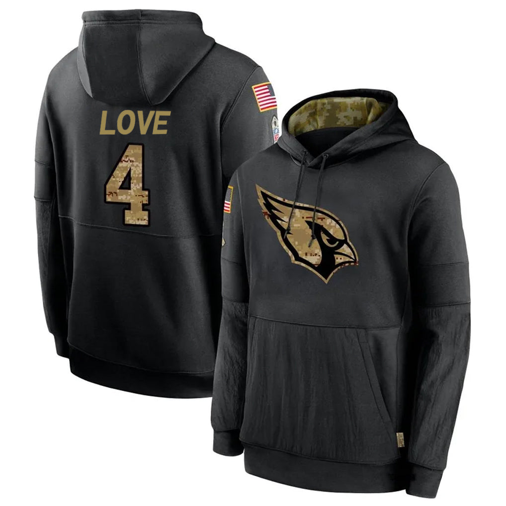 Perkns A.Cardinals #4 Jeremiyah Love Player Black Salute to Service Limited Hoodies Football Jerseys