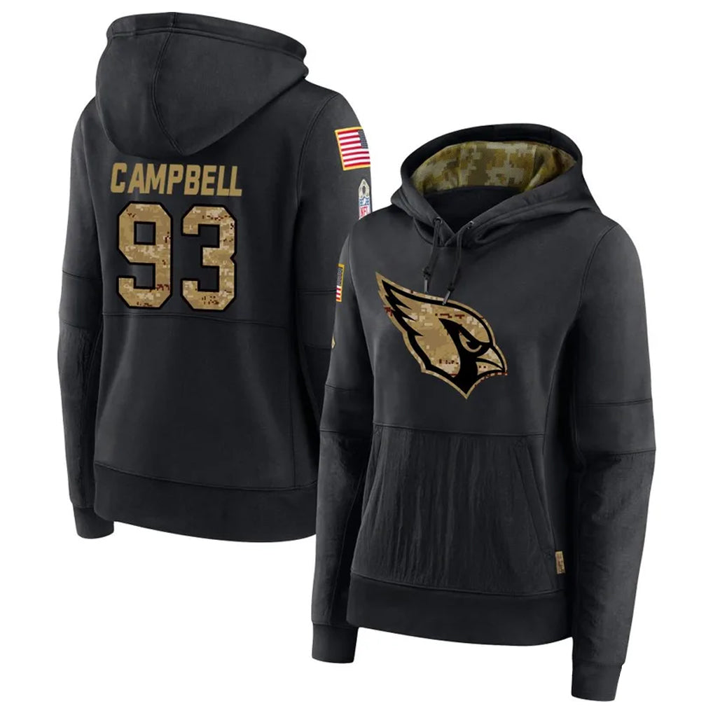 Perkns A.Cardinals #93 Calais Campbell Player Black Salute to Service Hoodies Stitched Jerseys