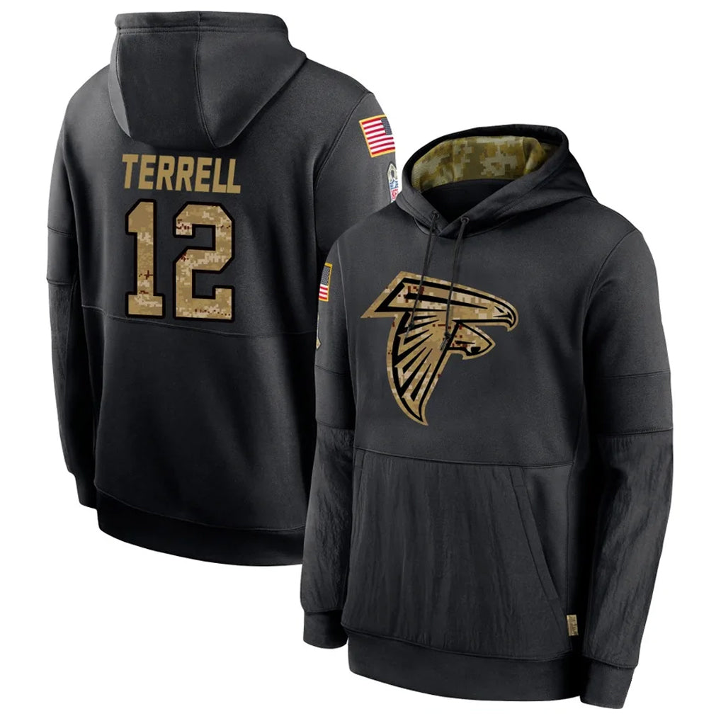 Perkns A.Falcons #12 Avieon Terrell Player Black Salute to Service Limited Black Hoodie Stitched Jerseys