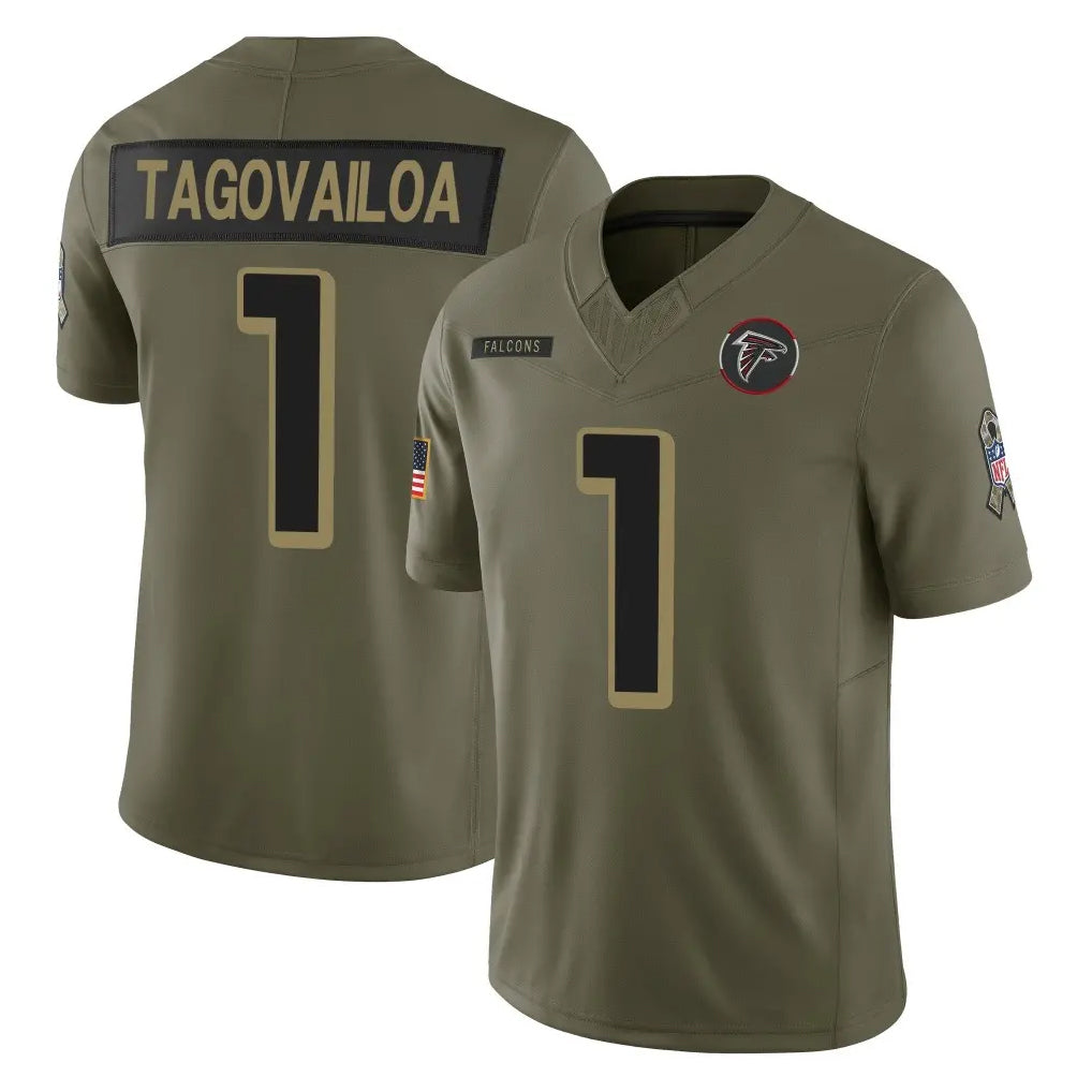 Perkns A.Falcons #1 Tua Tagovailoa Player Olive Salute To Service Limited Home Game Stitched Jerseys