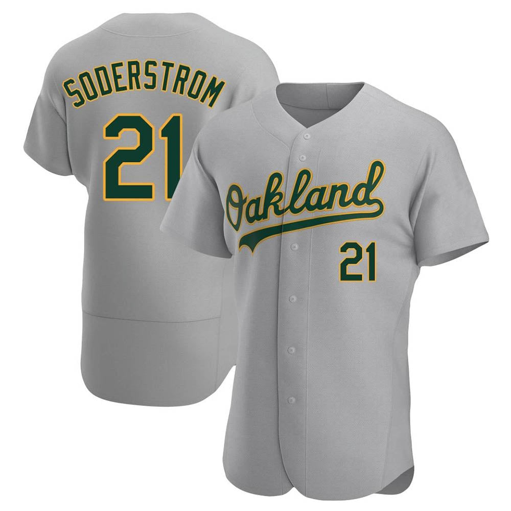 Perkns Athletics #21 Tyler Soderstrom Player Gray Authentic Road Stitched Jersey