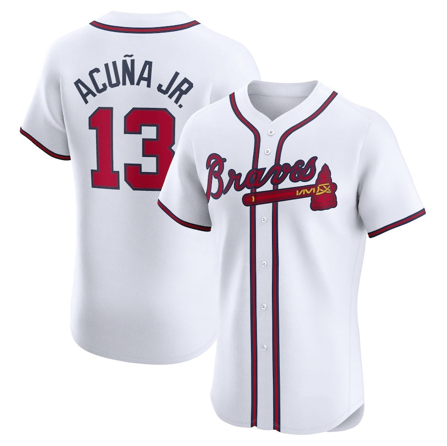 Perkns A.Braves #13 Ronald Acuna Jr. Home Elite Jersey - White Personalized Jerseys