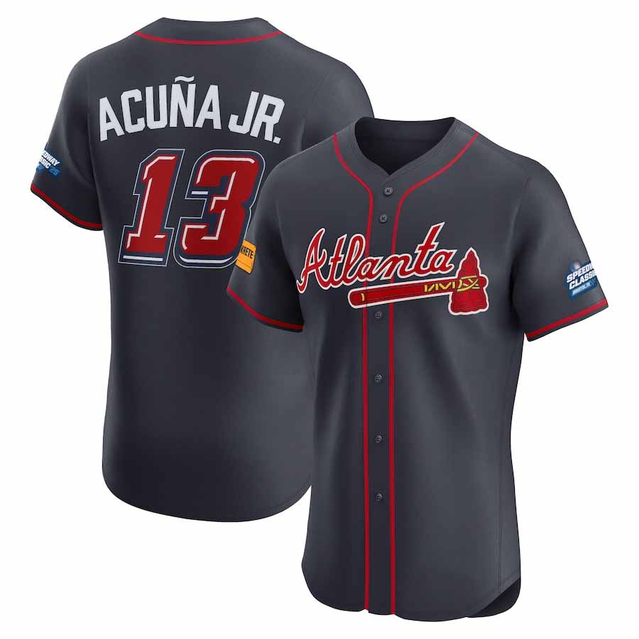 Perkns A.Braves #13 Ronald Acuna Jr. Navy 2025 Speedway Classic Alternate Elite Player Personalized Jersey