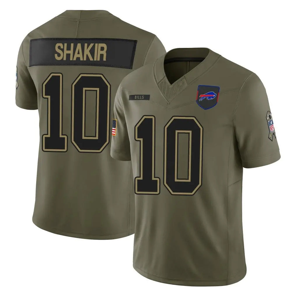 Perkns B.Bills #10 Khalil Shakir Player Olive Salute to Service Limited Home Game Stitched Jerseys