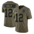 Perkns B.Bills #12 Jim Kelly Player Olive Salute to Service Limited Home Game Stitched Jerseys