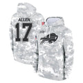Perkns B.Bills #17 Josh Allen Player Arctic Camo Salute to Service Hoodies Limited Stitched Jerseys