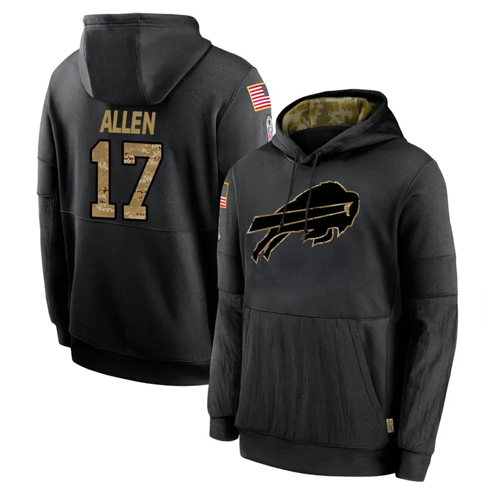 Perkns B.Bills #17 Josh Allen Player Black Salute to Service Hoodies Hame Stitched Jerseys