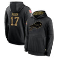 Perkns B.Bills #17 Josh Allen Player Black Salute to Service Hoodies Hame Stitched Jerseys