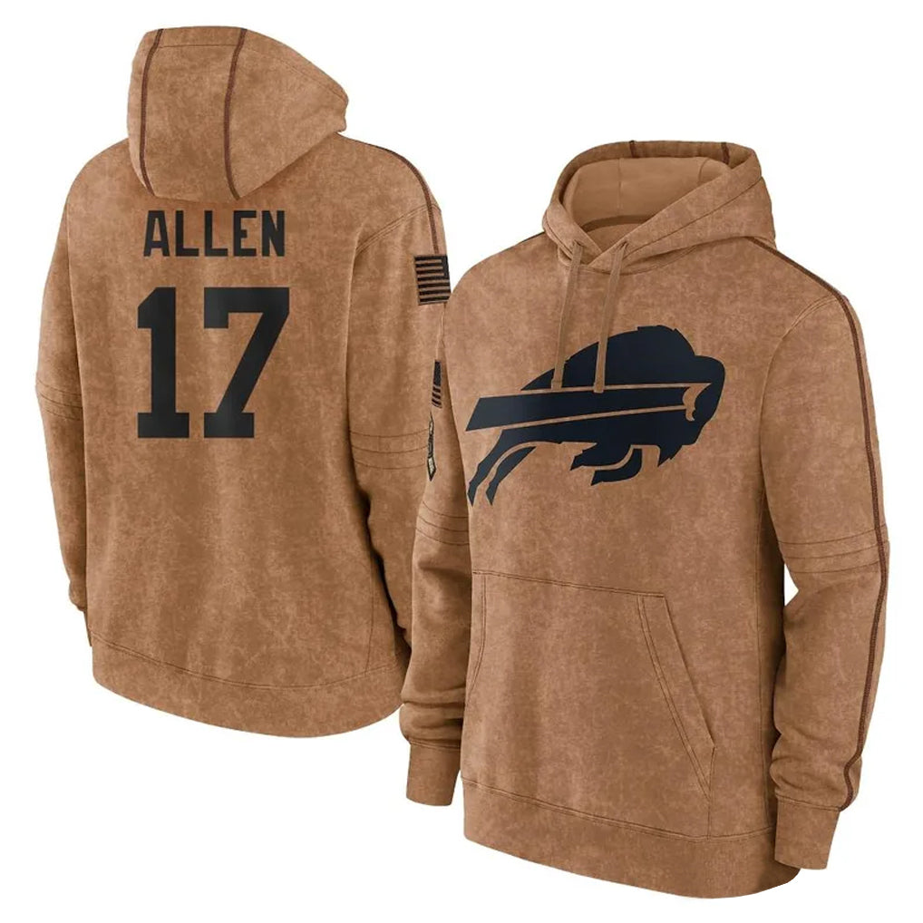 Perkns B.Bills #17 Josh Allen Player Brown Salute to Service Hoodies Stitched Jerseys
