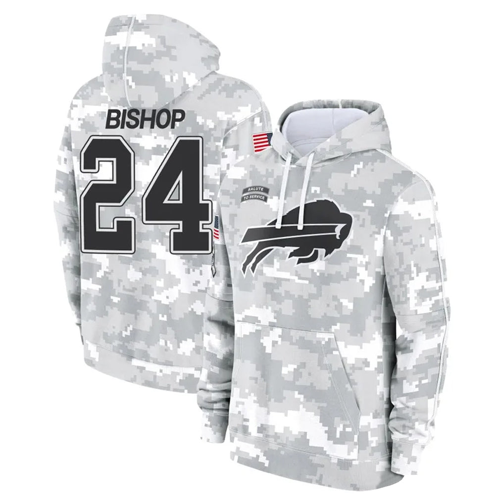 Perkns B.Bills #24 Cole Bishop Player Arctic Camo Salute to Service Hoodies Limited Stitched Jerseys