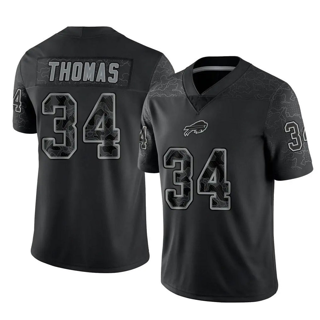 Perkns B.Bills #34 Thurman Thomas Player Black RFLCTV Limited Stitched Jerseys