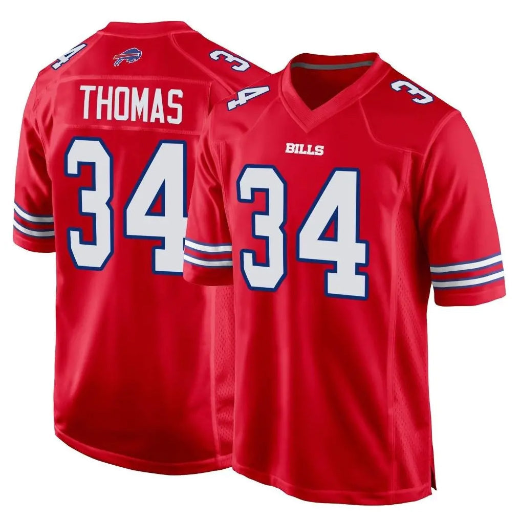 Perkns B.Bills #34 Thurman Thomas Player Red Home Game Stitched Jerseys