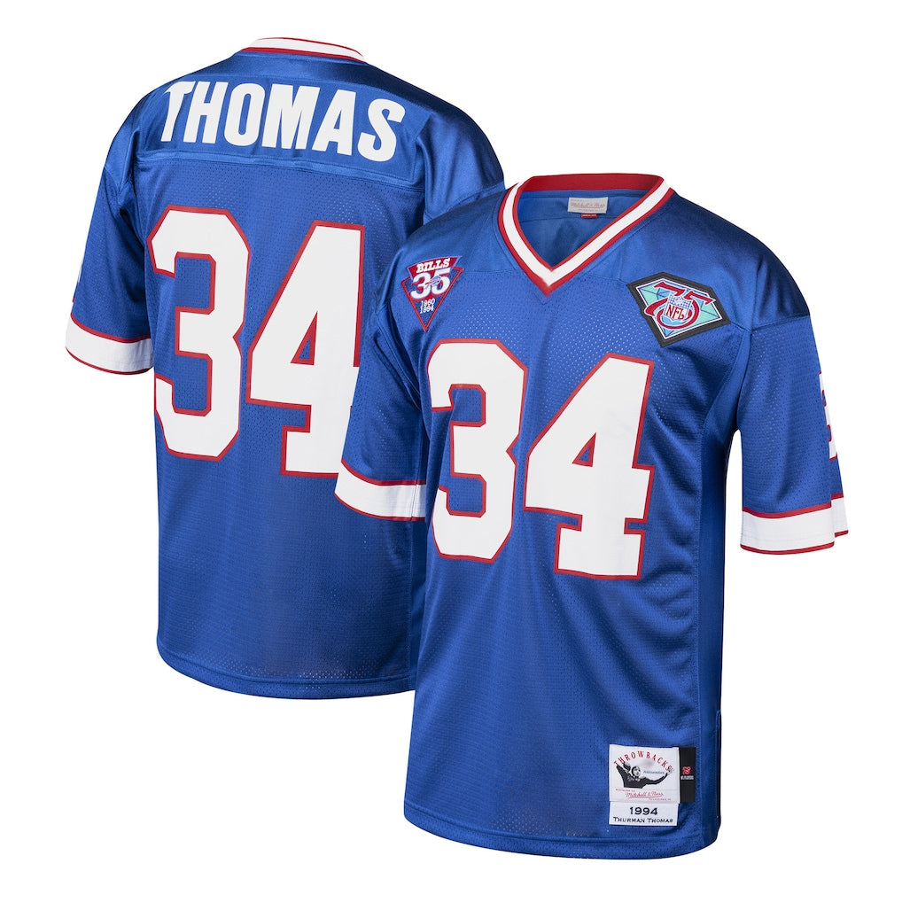 Perkns B.Bills #34 Thurman Thomas Player Royal Mitchell & Ness 1985 Throwback Retired Stitched Jerseys