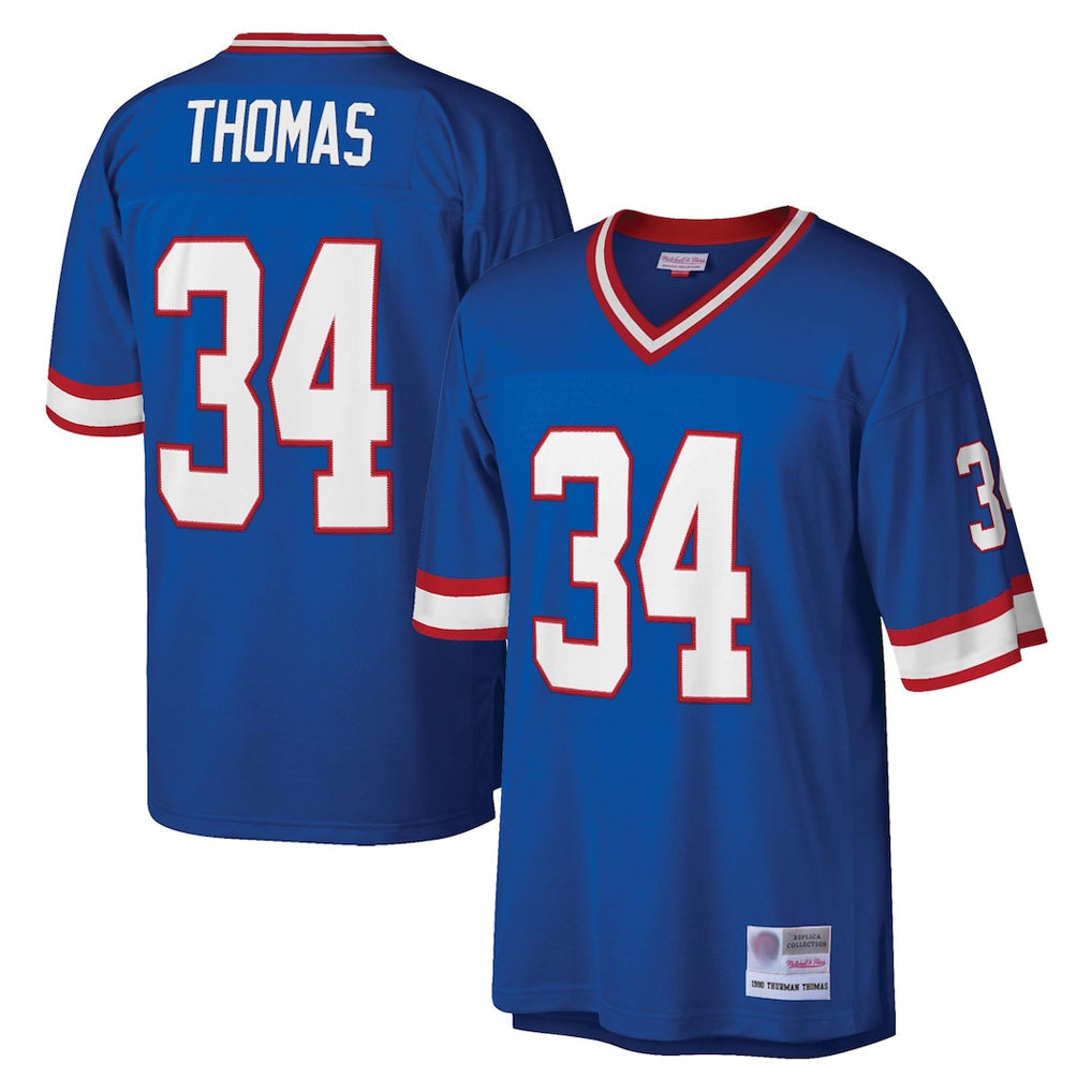 Perkns B.Bills #34 Thurman Thomas Player Royal Mitchell & Ness Legacy Replica Stitched Jerseys