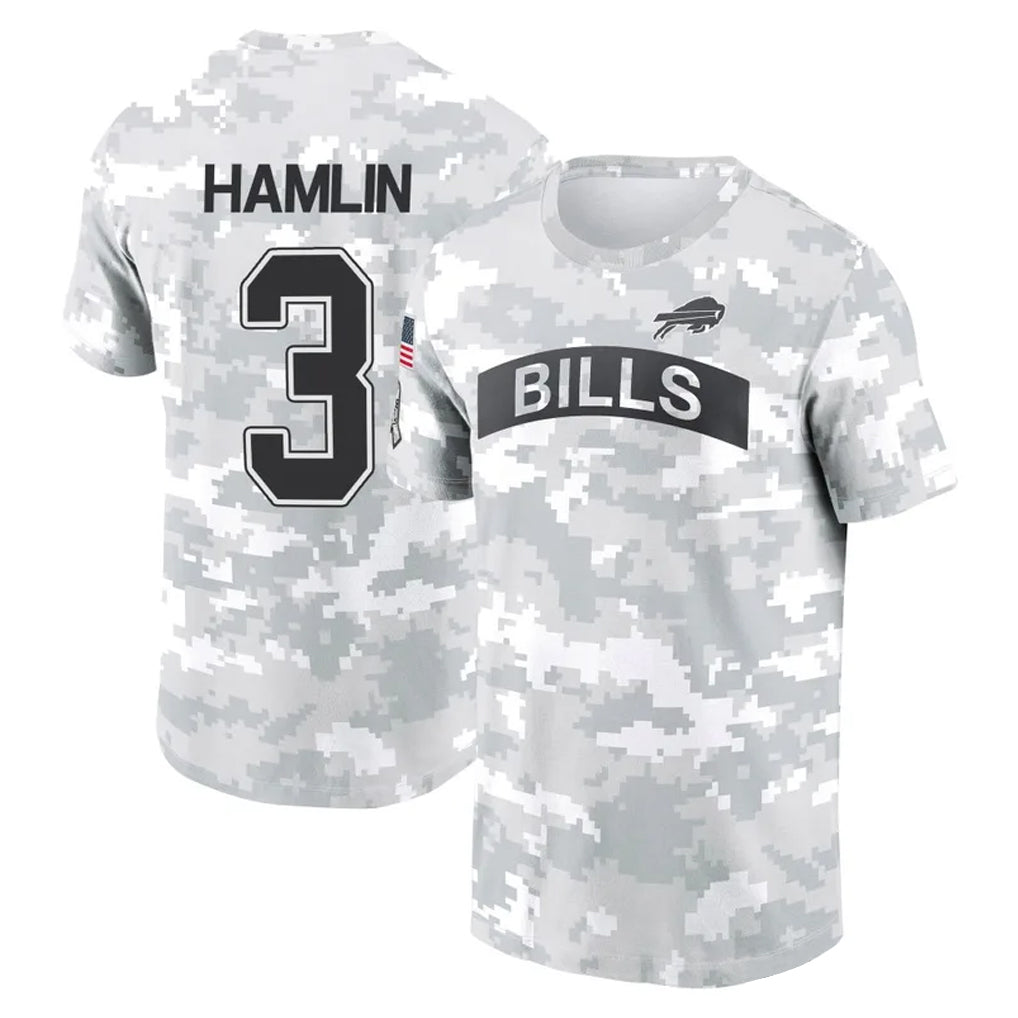 Perkns B.Bills #3 Damar Hamlin Player Arctic Camo Salute to Service T-Shirt Hoodies Stitched Jerseys