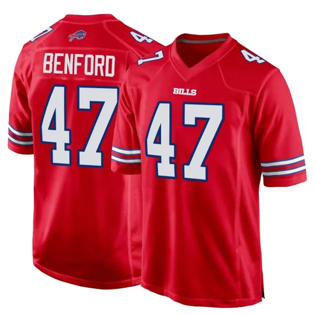 Perkns B.Bills #47 Christian Benford Player Red Home Game Stitched Jerseys
