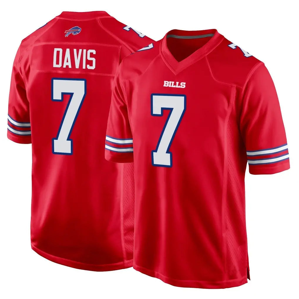 Perkns B.Bills #7 Ray Davis Player Red Home Game Stitched Jerseys
