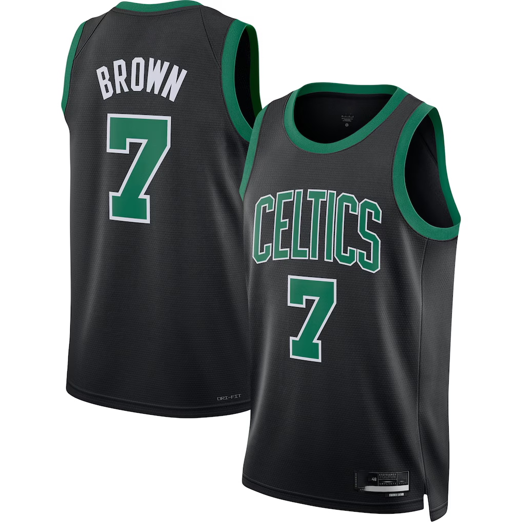 Perkns B.Celtics #7 Jaylen Brown Black Swingman Jerseys - Statement Edition