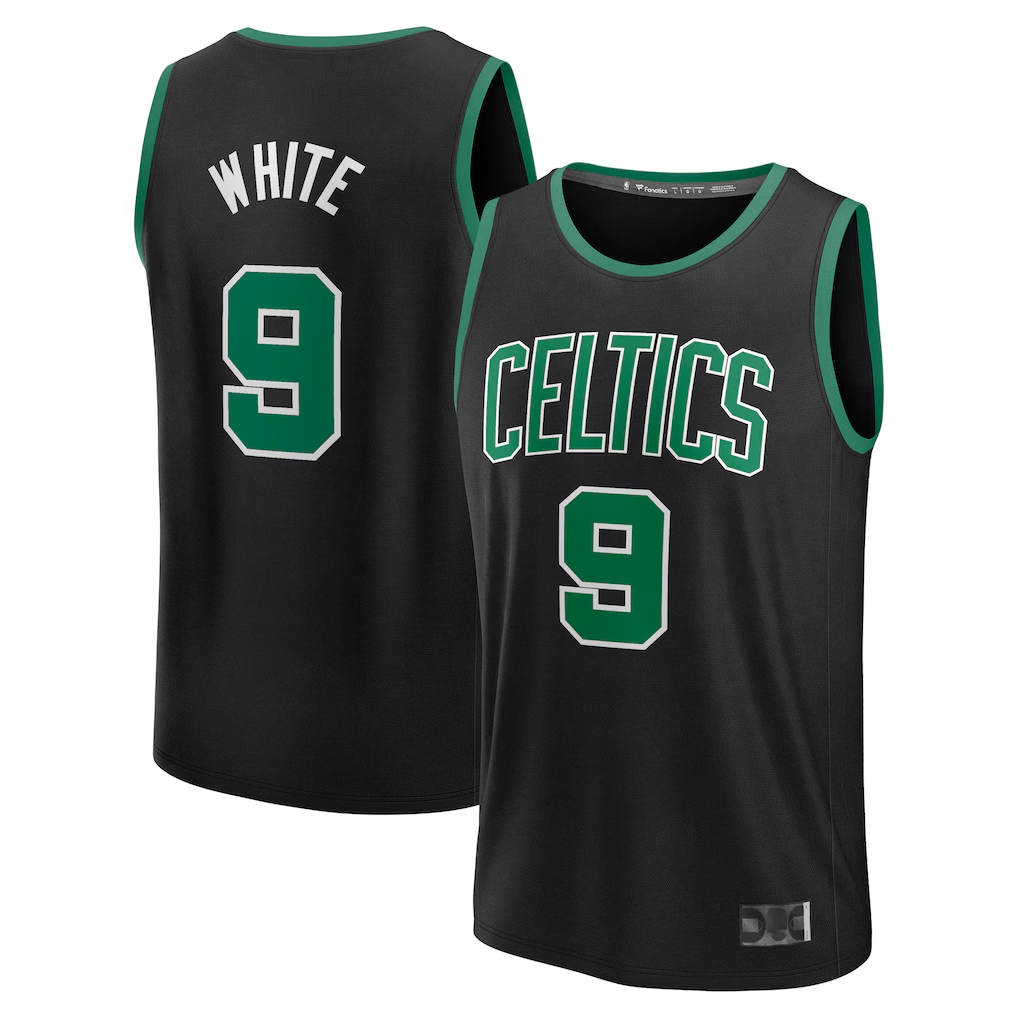 Perkns B.Celtics #9 Derrick White  Black Fast Break Replica Player Jerseys - Statement Edition