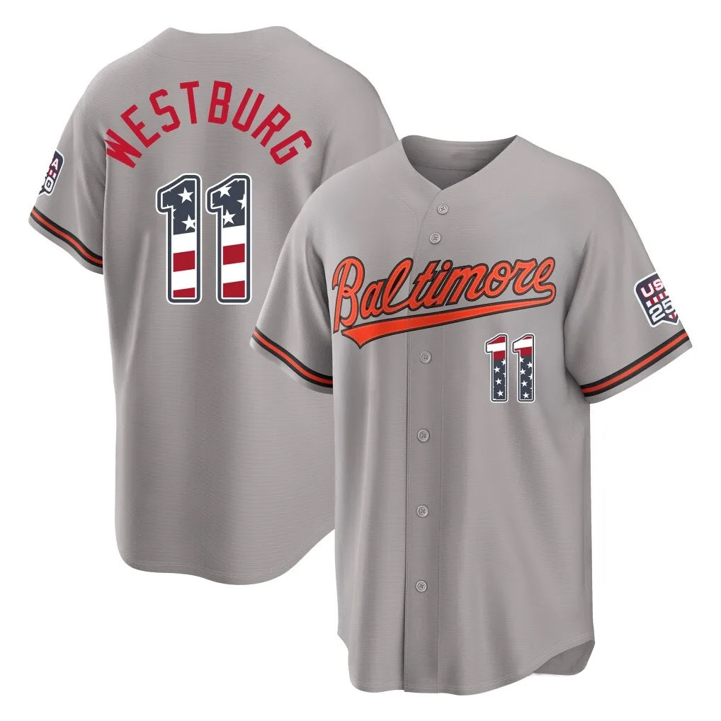Perkns B.Orioles #11 Jordan Westburg Player Gray USA 250 Fourth of July Home Game Stitched Jerseys