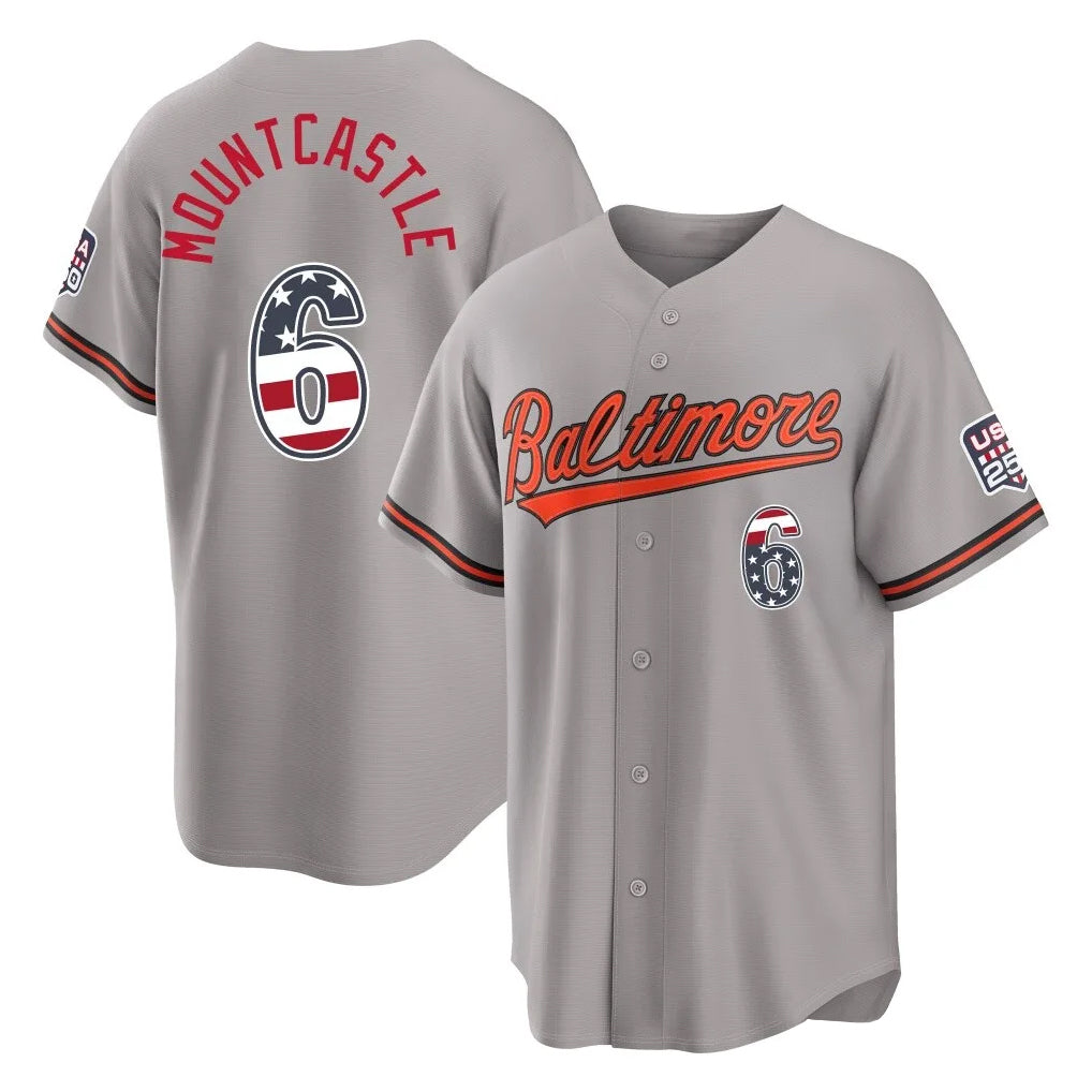 Perkns B.Orioles #6 Ryan Mountcastle Player Gray USA 250 Fourth of July Home Game Stitched Jerseys