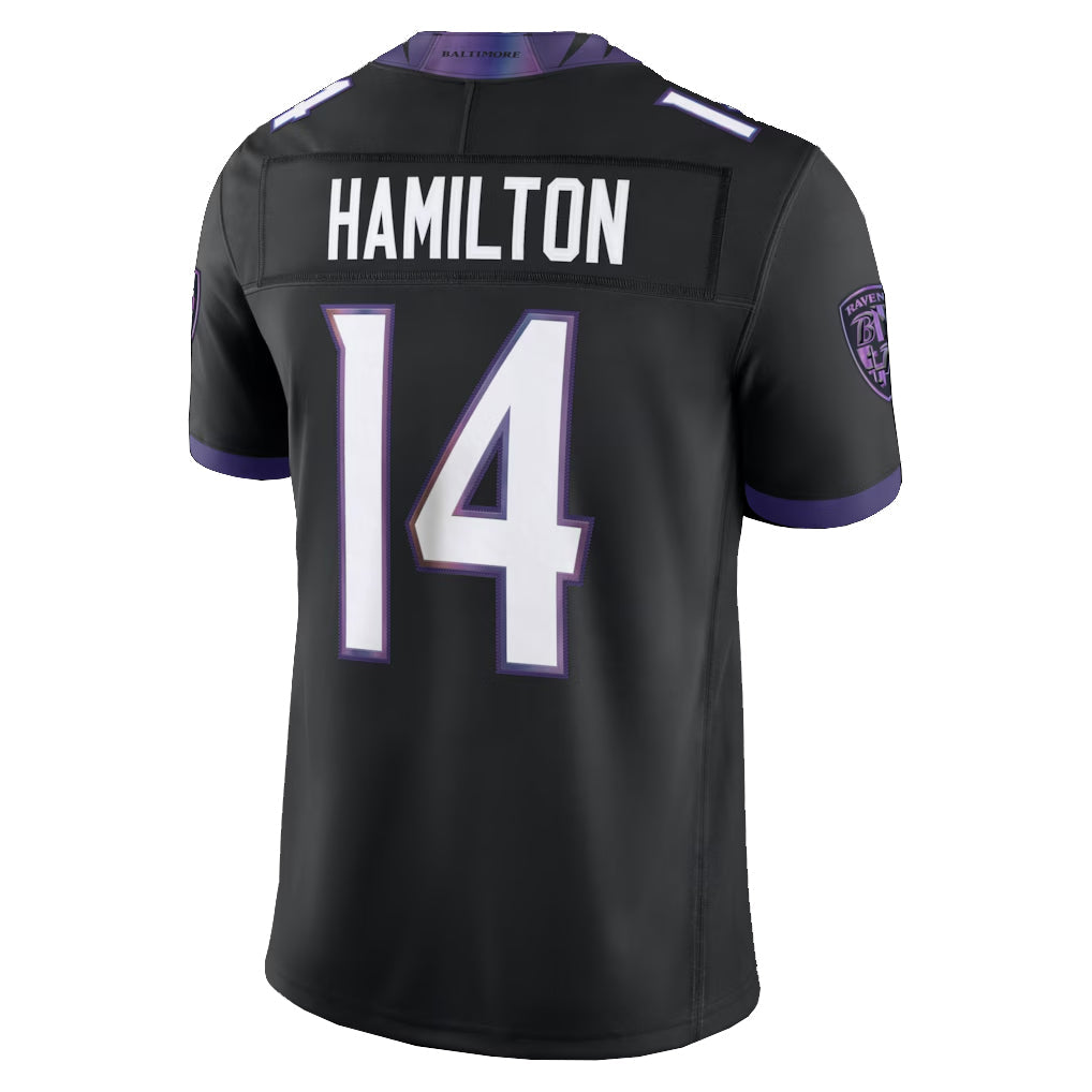 Perkns B.Ravens #14 Kyle Hamilton Player Black Limited Elite Home Game Stitched Jerseys