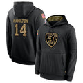 Perkns B.Ravens #14 Kyle Hamilton Player Black Salute to Service Pullover Hoodie Stitched Jerseys